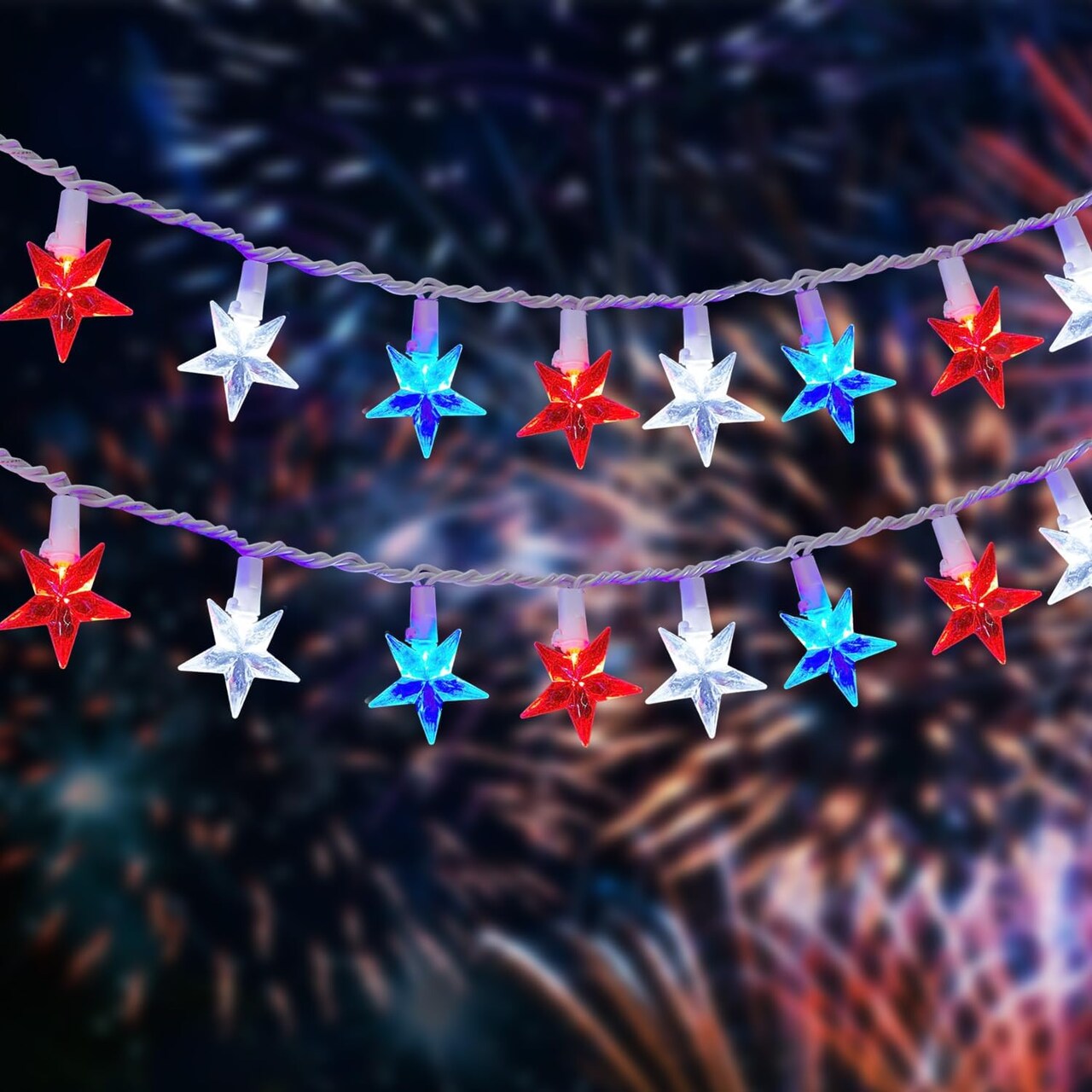 4th of July Decorations - 100 LED Red White and Blue Star Lights Plug in Star String Lights, for Memorial Day Independence Day Decor & Patriotic Decorations for Home Party Yard